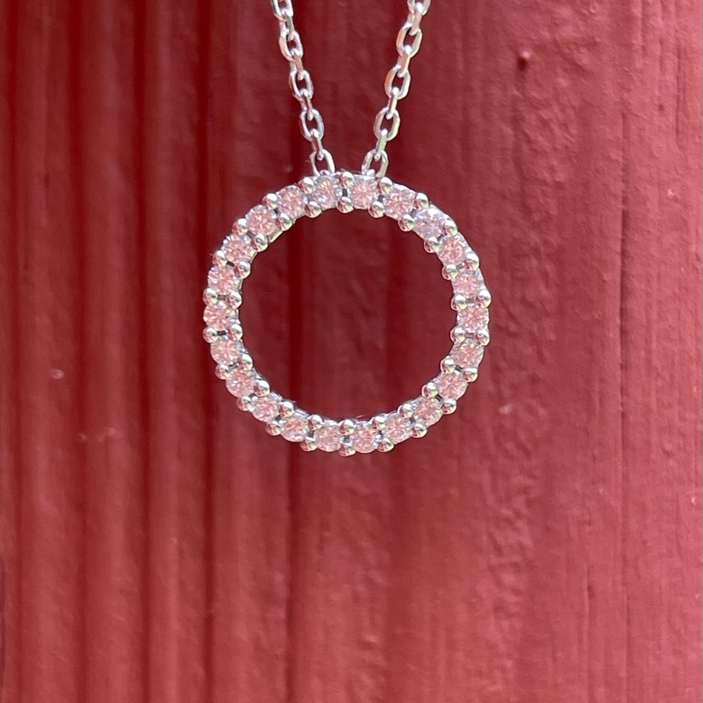Classic Solid 14k White Gold and Cubic Zirconia (CZ) Eternity Circle Pendant